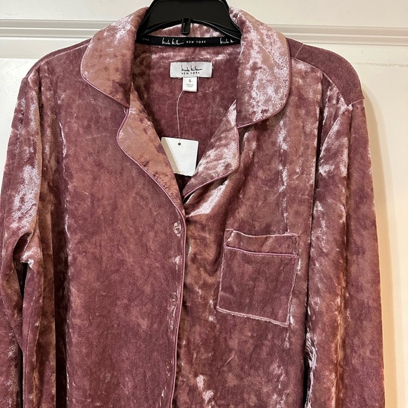 NWT Nicole Miller Crushed Velvet Mauve Fusion Pajama Top, Women’s size Small - Picture 2 of 11